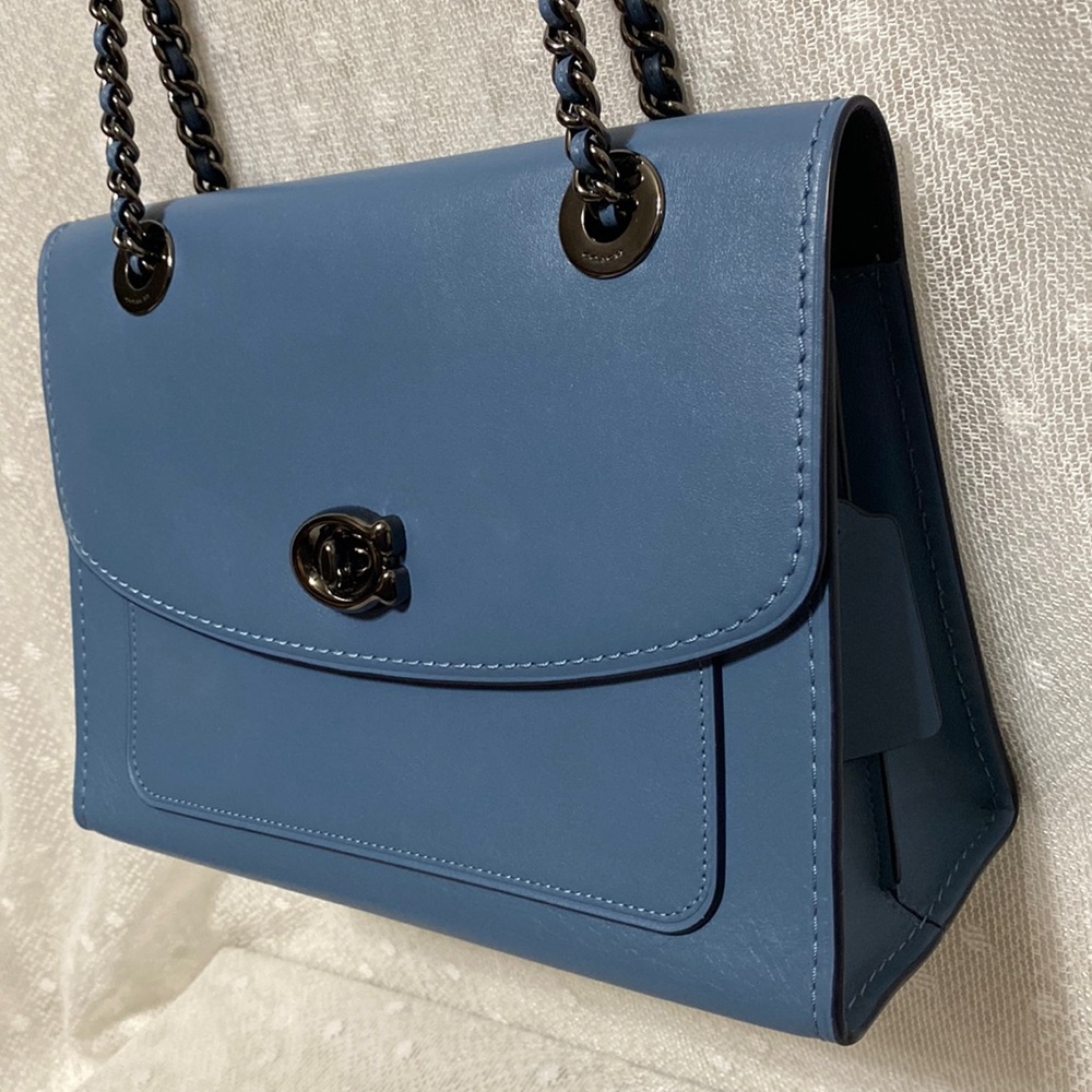 *SOLD*Coach Parker Slate Blue Leather Shoulder Bag - Picture 4 of 17